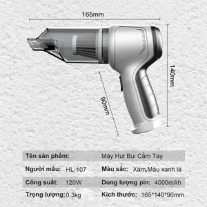 Ảnh dựng infographic mô tả kích thước máy và các loại đầu hút.