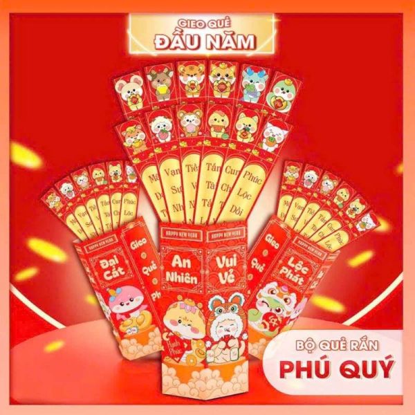 Ảnh tổng quan các bộ bao lì xì gieo quẻ Tết 2026 - Set 12 quẻ may mắn độc đáo, chất giấy siêu dày.