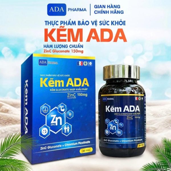 công dụng tăng cường miễn dịch Hộp 90 viên Kẽm ADA Gluconate 150mg nhập khẩu Pháp, bổ sung 20,1mg Kẽm nguyên tố