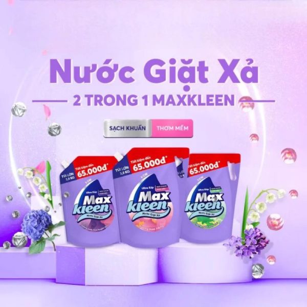 Túi nước giặt Maxkleen 3.8kg hương hoa/vườn sớm mai, công nghệ Ultra Kép 2 trong 1