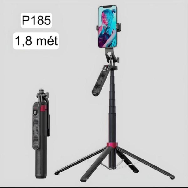 Gậy Chụp Ảnh 4 Chân P185 (1.8m) - Tripod Bluetooth Cao Cấp gậy chụp ảnh 4 chân P185 chính hãng màu đen