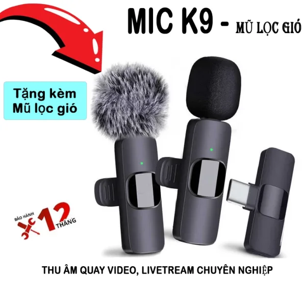 micro-thu-am-khong-day-k9-combo Combo micro thu âm không dây K9 và mũ lọc gió