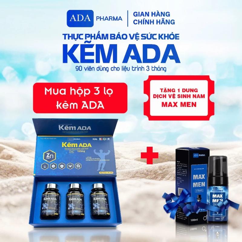 Hình ảnh hộp sản phẩm Kẽm ADA 150mg Gluconate nhập khẩu Pháp, hỗ trợ tăng cường miễn dịch và sức khỏe