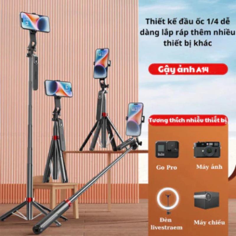 Gậy chụp ảnh A14 tương thích nhiều thiết bị như GoPro, máy ảnh, đèn livestream và máy chiếu.